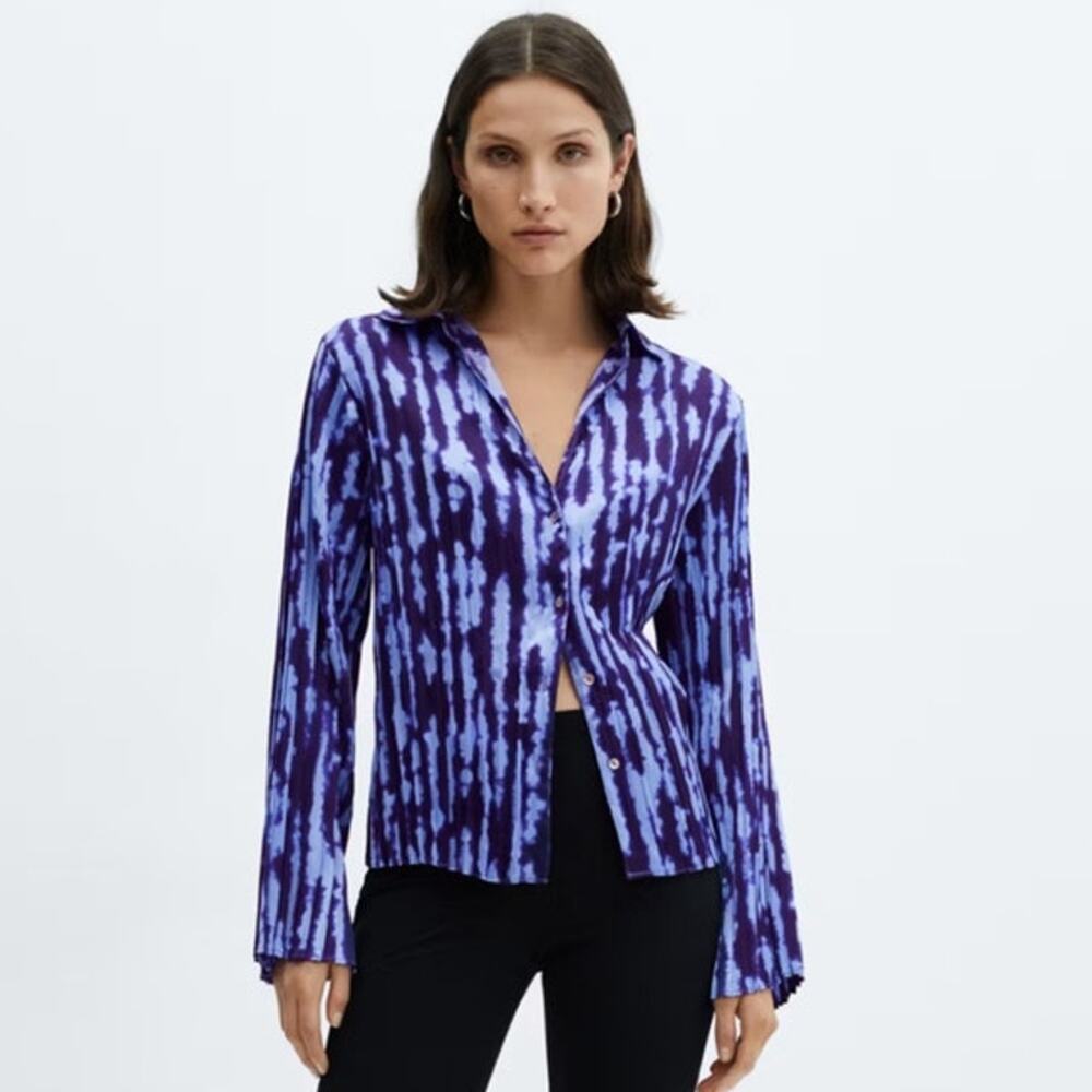 Mango Purple and Light Blue Tie-Dye Button-Up Blouse